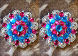 HILASON Western Screw Back Concho Blue Fuchsia Crystal Saddle and Color | Belt Slotted Conchos