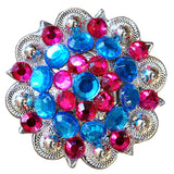 Set Of 4 Western Screw Back Concho Blue Fuchsia Crystal 1-1/4In Saddle - Uhorse