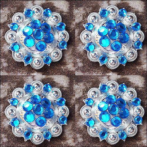 HILASON Western Screw Back Concho Capri Blue Crystal Saddle Color | Belt Slotted Conchos