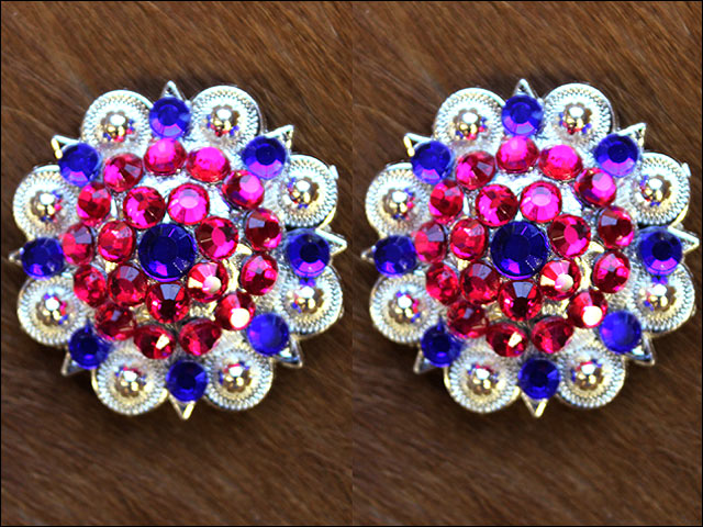 HILASON Blue Pink Crystal 1-1/4In Berry Headstall Saddle | Slotted Conchos Leather Screw Back