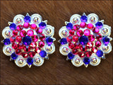 HILASON Blue Pink Crystal 1-1/4In Berry Headstall Saddle | Slotted Conchos | Conchos Leather Screw Back