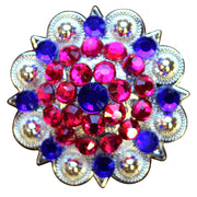 HILASON Blue Pink Crystal 1-1/4In Berry Headstall Saddle | Slotted Conchos Leather Screw Back