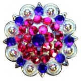 Set Of 16 Western Screw Back Concho Blue Pink Crystal 1-1/4In Saddle - Uhorse
