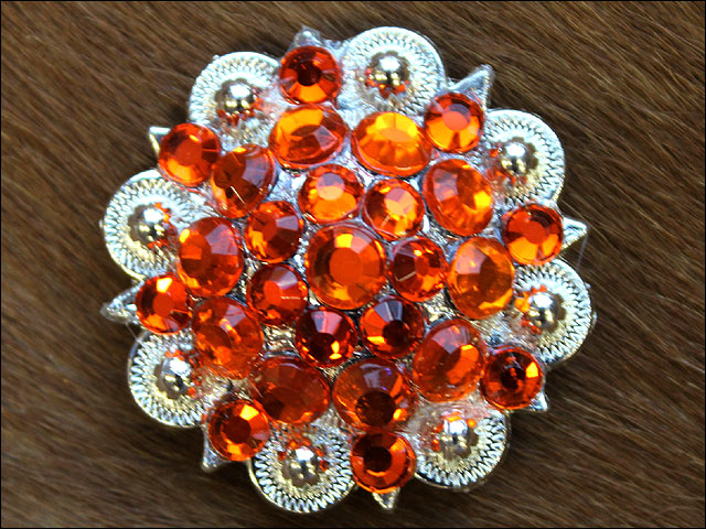 HILASON Orange Crystal 1-1/4In Berry Headstall Saddle Cowgirl | Western Concho Belt Slotted Conchos