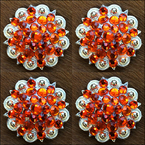 HILASON Orange Crystal 1-1/4In Berry Headstall Saddle Cowgirl | Western Concho Belt Slotted Conchos