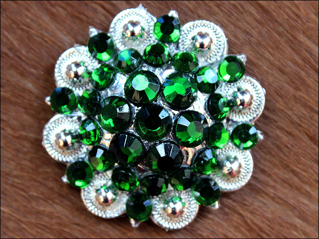 HILASON Western Screw Back Concho Green Crystal 1-1/4In Saddle Cowgirl Olivine color | Slotted Conchos Bling