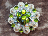 HILASON Western Screw Back Concho Peridot Green Crystal Saddle Peridot Green and AB Crystal Color | Slotted Conchos
