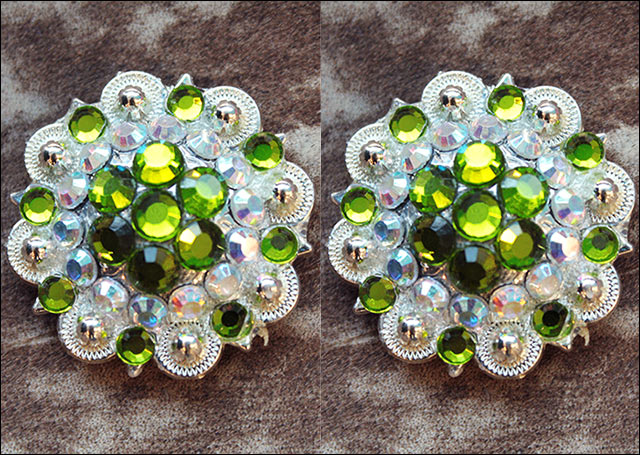 HILASON Western Screw Back Concho Peridot Green Crystal Saddle and AB Color | Slotted Conchos