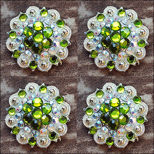 HILASON Western Screw Back Concho Peridot Green Crystal Saddle and AB Color | Slotted Conchos