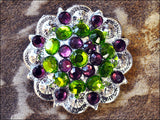 HILASON Screw Back Concho Peridot Amethyst Crystal Saddle Peridot Green and Amethyst Color | Bridle Conchos | Slotted Conchos