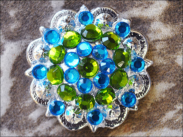 HILASON Western Screw Back Concho Peridot Blue Crystal 1-1/4In Saddle Peridot Green and Capri Blue color | Bling Concho