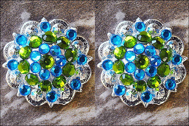 HILASON Western Screw Back Concho Peridot Blue Crystal 1-1/4In Saddle Green and Capri color | Bling