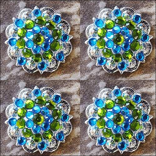 HILASON Western Screw Back Concho Peridot Blue Crystal 1-1/4In Saddle Green and Capri color | Bling