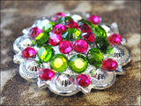 HILASON Crystal Berry Concho Rhinestone Tack Saddle Peridot Green and Fuchsia Color | Western Belt Slotted Conchos