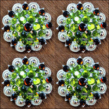HILASON Western Screw Back Concho Green Brown Crystal Saddle Peridot and Smoked Topaz Color | Slotted Conchos