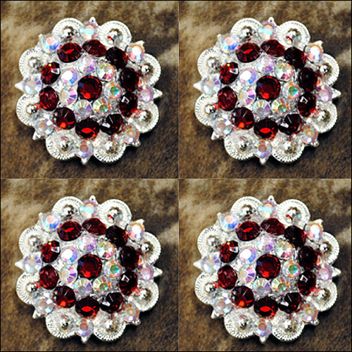 HILASON Red Ab Crystal 1-1/4" Berry Concho Rhinestone Saddle Tack Cowgirl | Western Belt Slotted Conchos
