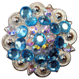 Set Of 2 W. Screw Back Concho Turquoise Ab Crystal 1-1/4In Saddle – by Hilason – Cowboy and equestrian accessories