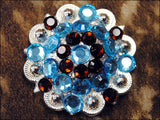 Hilason Turquoise Brown Crystal 1-1/4 Berry Concho Rhinestone Saddle Tack