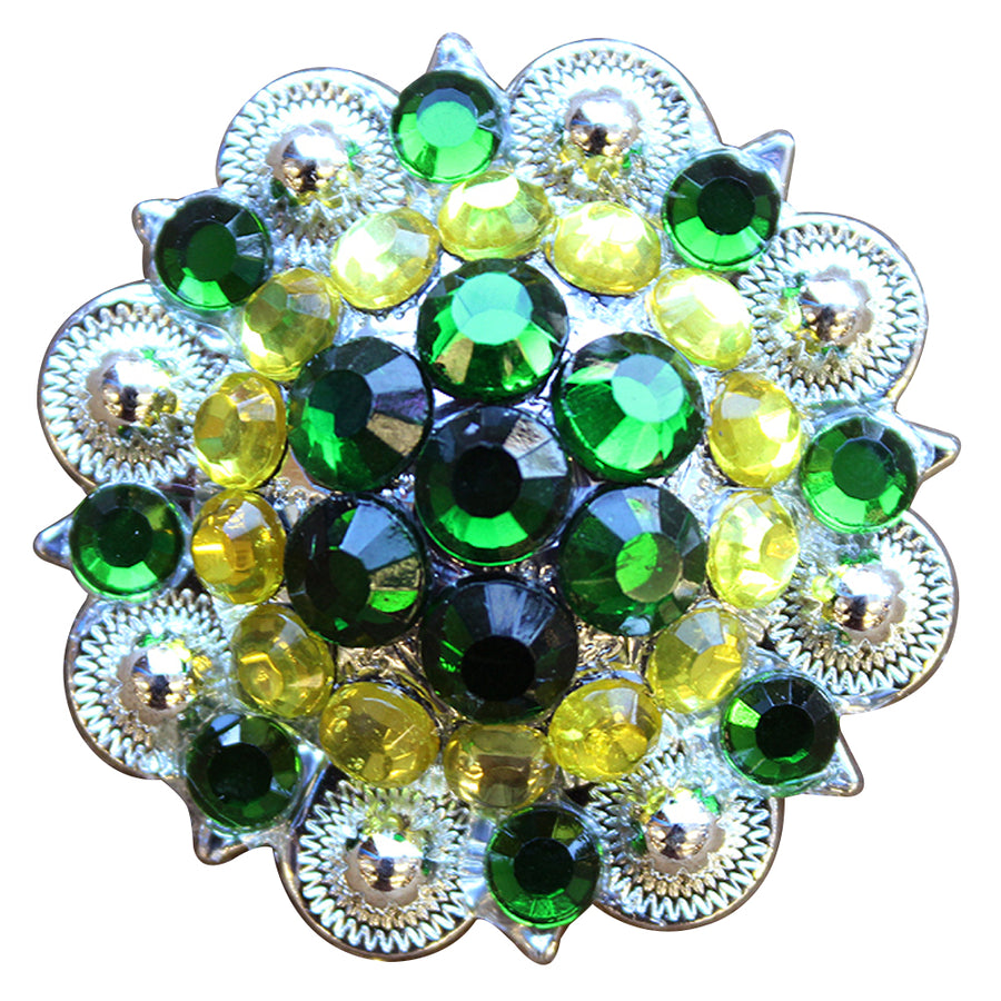 Set Of 2 Western Screw Back Concho Green Crystal 1-1/4In Saddle Cowgirl - Uhorse