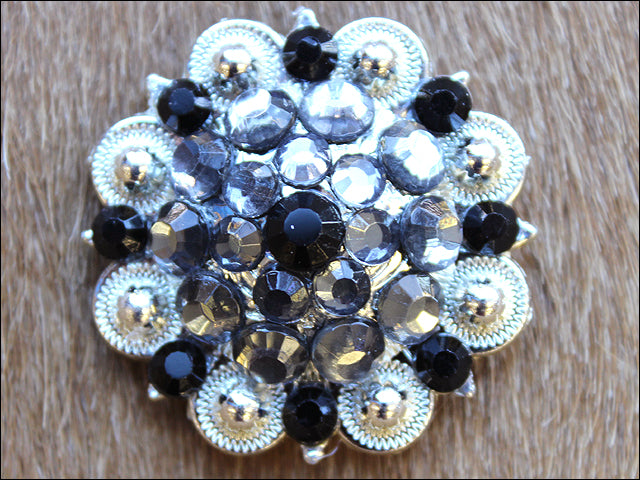 HILASON Western Screw Back Concho 1.25 in Grey Crystals Silver Saddle Balck Color | Slotted Conchos Bling