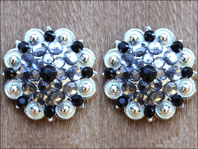 HILASON Western Screw Back Concho 1.25 in Grey Crystals Silver Saddle Balck Color | Slotted Conchos Bling