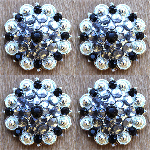 HILASON Western Screw Back Concho 1.25 in Grey Crystals Silver Saddle Balck Color | Slotted Conchos Bling