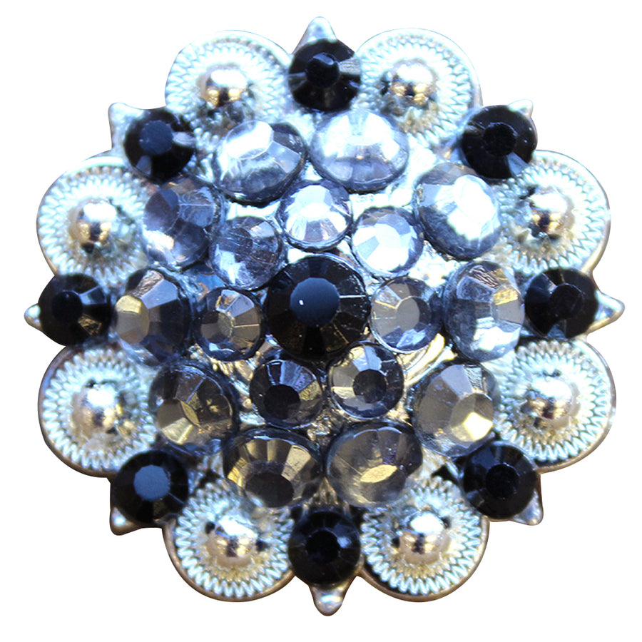 Set Of 16 Western Screw Back Concho 1.25 In Grey Black Crystals Saddle - Uhorse