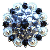 Set Of 4 Western Screw Back Concho 1.25 In Grey Crystals Silver Saddle - Uhorse