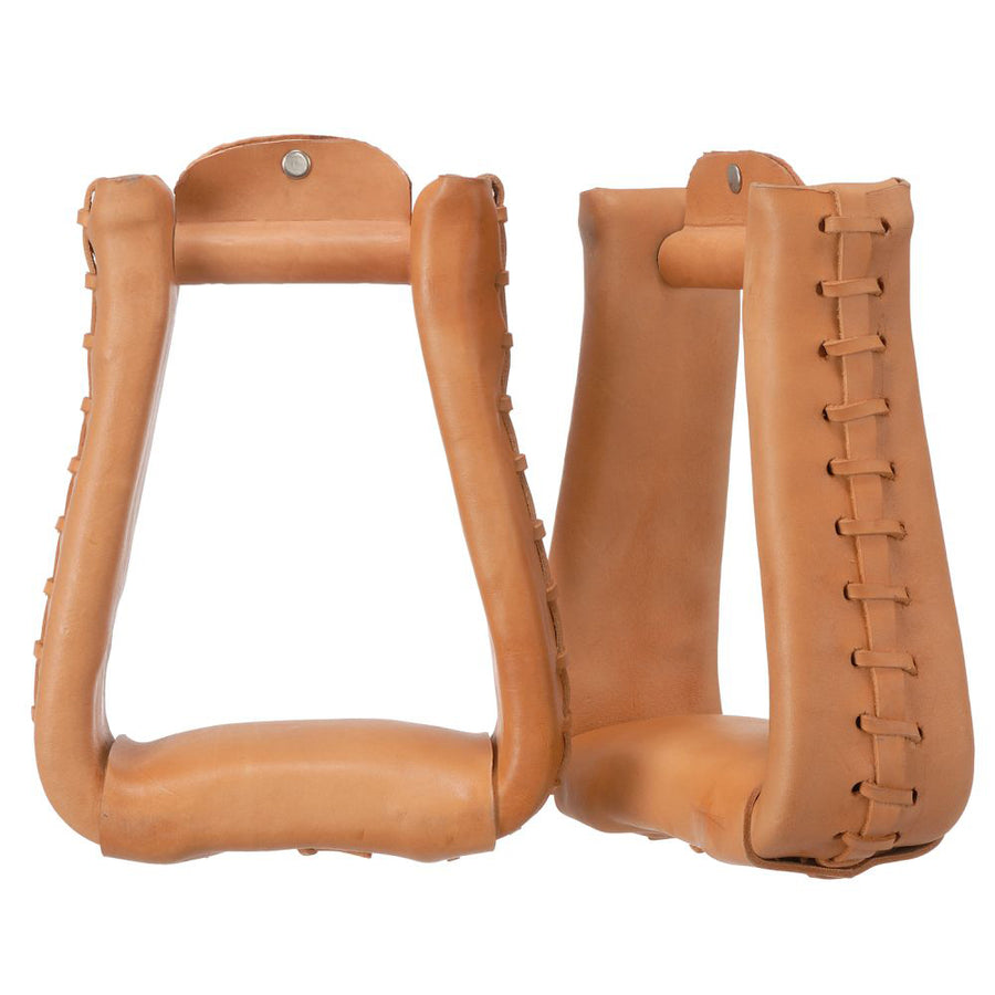 Tough-1 Light Oil Leather Royal King Deep Roper H. Saddle Stirrups – by Hilason – Cowboy and equestrian accessories