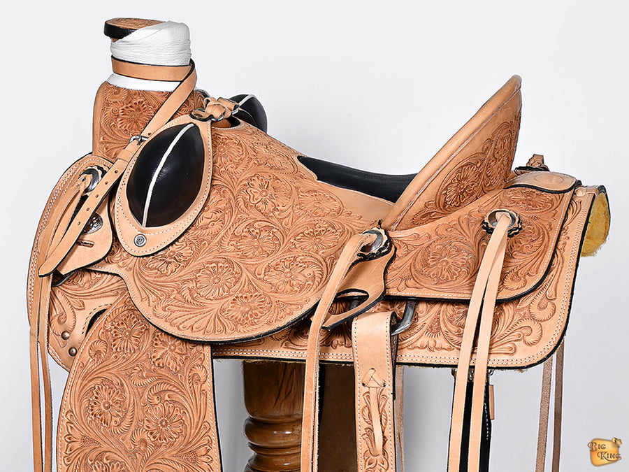 HILASON Western Horse Wade Saddle American Leather Ranch Roping Tan | Hand Tooled & For Horses