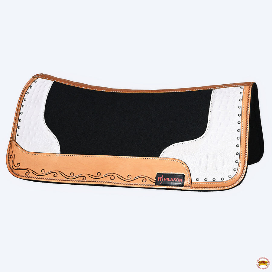 HILASON Western Wool Felt Horse Saddle Pad W/ Distressed Wear Leather | for Horses