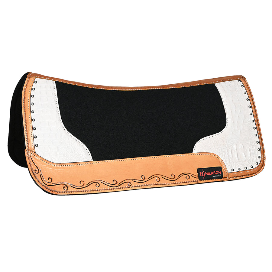 30 X 30 Western Wool Felt Horse Saddle Pad Alligator Print Leather Off white - Uhorse