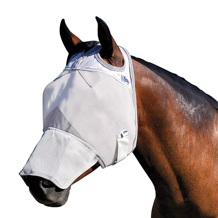 White canvas horse fly mask with blue trim - Uhorse