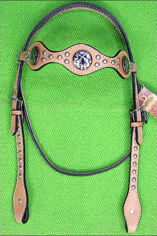 HILASON Western Headstall Horse Bridle American Leather Tan Cross Gun
