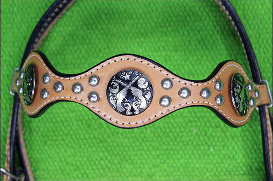 HILASON Western Headstall Horse Bridle American Leather Tan Cross Gun
