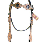Hilason Western Headstall Horse Bridle American Leather Tan Cross Gun