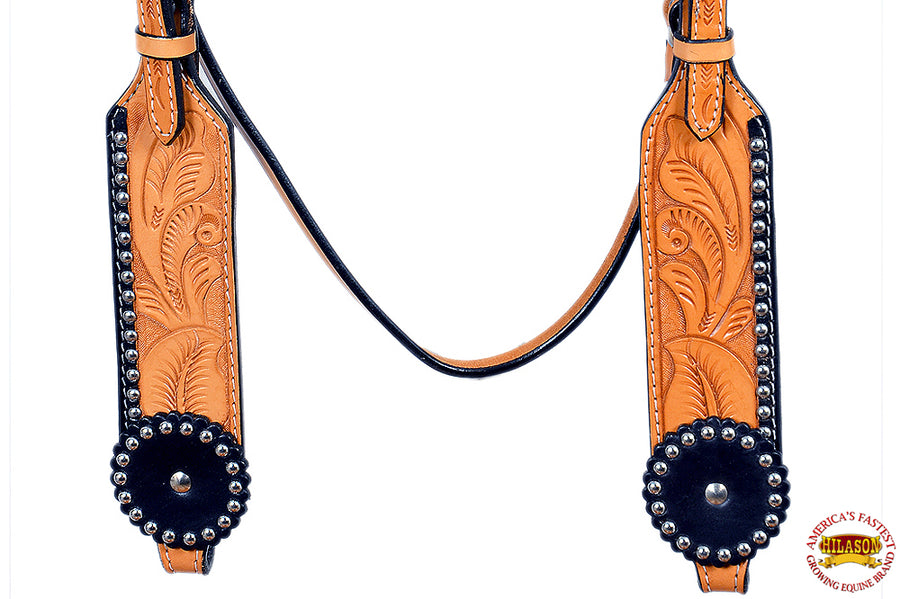 HILASON Western Horse Genuine American Leather Headstall and Breast Collar Set Saddle Tan| Headstall Bridle for Horses Western | Horse Headstall Bridle | Western Headstalls Bridle for Horses