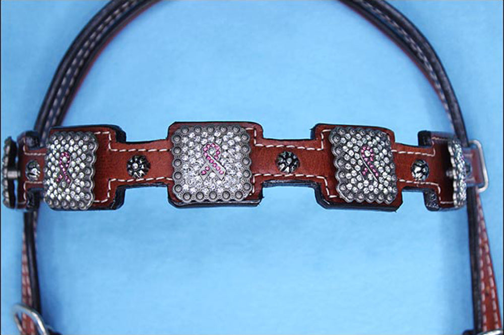 Hilason Western Horse Headstall Bridle American Leather Breast Cancer