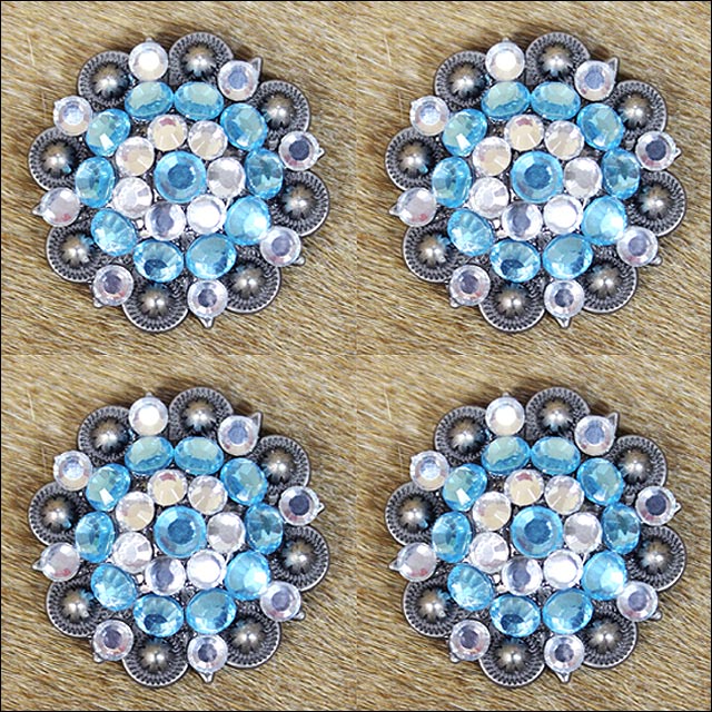 HILASON Turquoise Crystal Berry Saddle Headstall Tack Cowgirl | Western Concho Belt Slotted Conchos