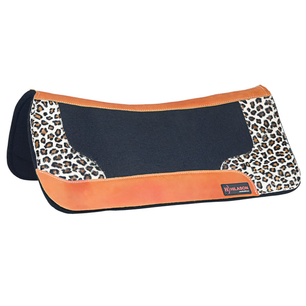 Hilason Western Wool Felt Horse Saddle Pad With Cheetah Print Leather - Uhorse