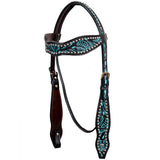 Western Horse Headstall Tack Bridle American Leather Turquoise Hilason