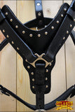 Large Leather Dog Harness Black Padded Genuine Matching Leash Hilason