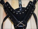 Large Leather Dog Harness Black Padded Genuine Matching Leash Hilason