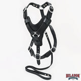 Large Leather Dog Harness Black Padded Genuine Matching Leash Hilason