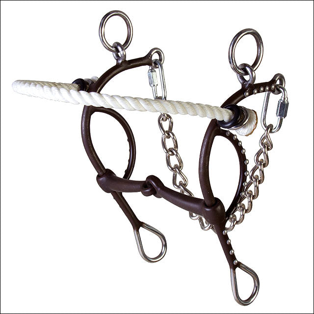Hilason Brown Hackamore Horse Bit Hollow Snaffle Mouth With Rope Nose