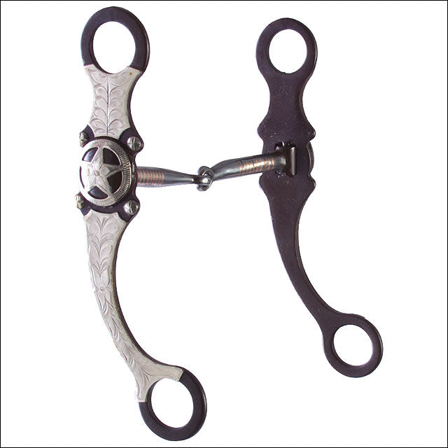Western curb bit with engraved silver and black metal shanks - Uhorse