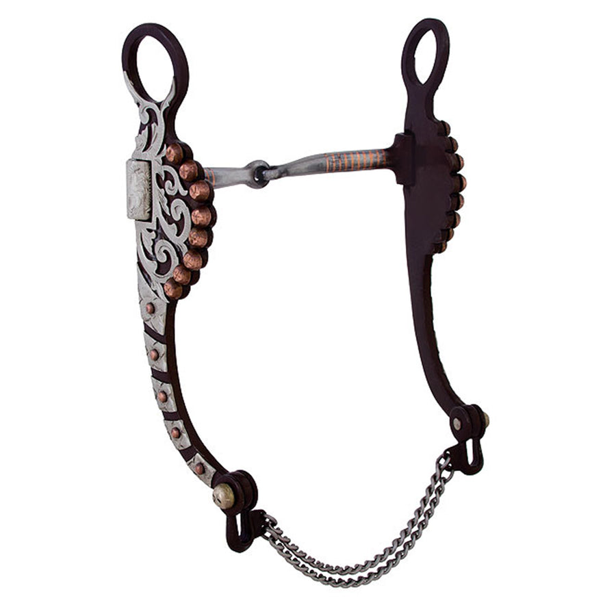 Western curb chain with copper conchos and tooled leather cheeks - Uhorse