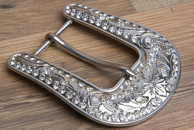 HILASON Screw Back Concho Stainless Steel Buckle Set Bling Crystal Black Color | Bridle Conchos Slotted