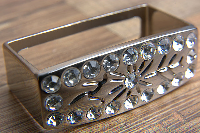 HILASON Screw Back Concho Stainless Steel Buckle Set Bling Crystal Black Color | Bridle Conchos Slotted
