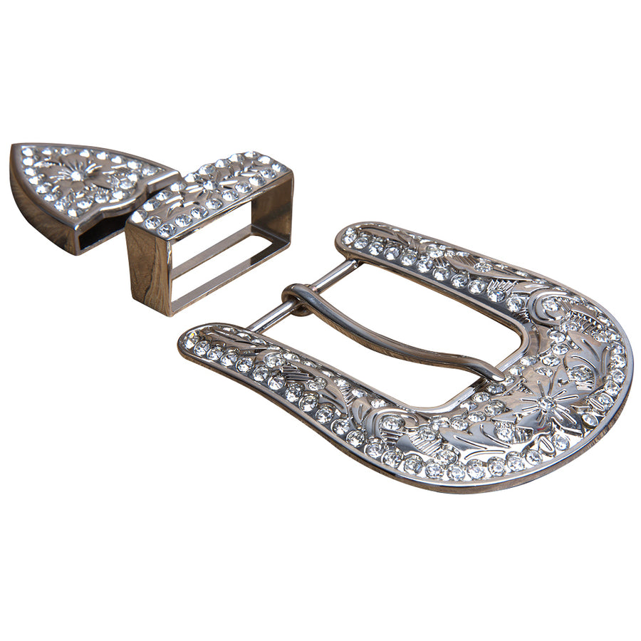 Set Of 4 Screw Back Concho Stainless Steel Belt Buckle Set Bling Crystal - Uhorse